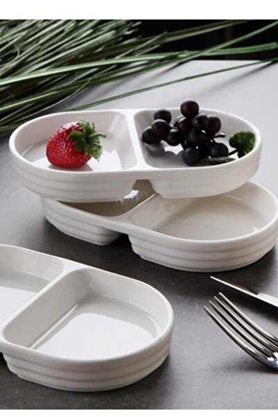 ALBETTO 3-Piece Porcelain Compartmented Plate 17*10cm Snack Bowl, Presentation Bowl 3496