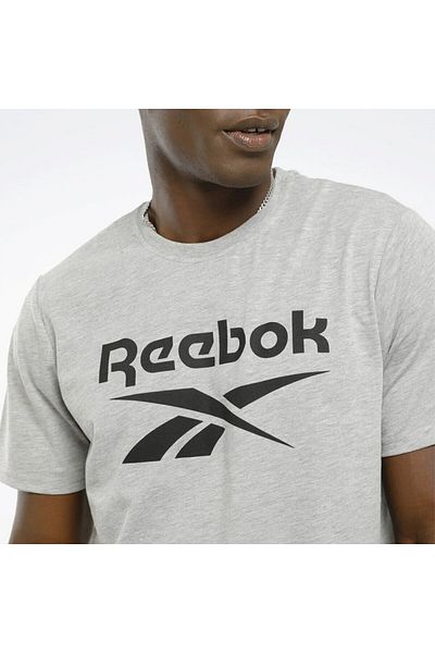 Reebok Identity Stacked Logo Men's Gray Round Neck T-Shirt