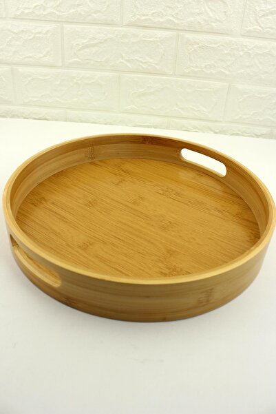 ALBETTO صينية تقديم دائرية من الخيزران مقاس كبير 35 سم