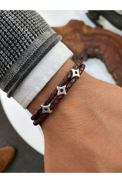 cheetahquality Üçlü Zirkon Çift Hakiki Deri Erkek Bileklik