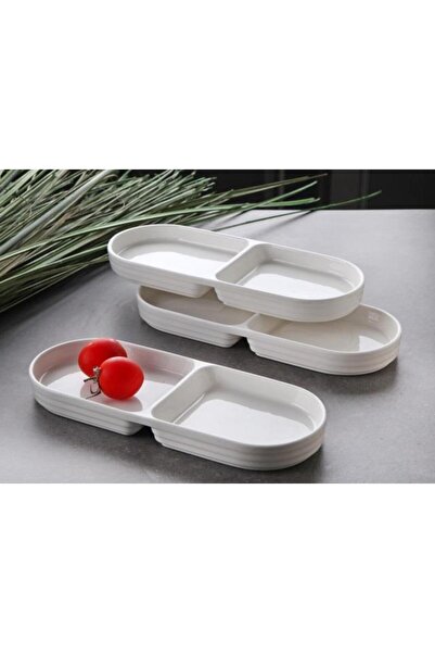 ALBETTO 3-Piece Porcelain Compartmented Plate 25*10cm Snack Bowl, Presentation Bowl 3497