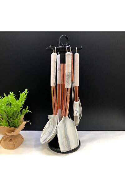 Kelebekev 7 Piece Silicone Serving Set Metal Handle Ladle, Colander, Spoon 7023