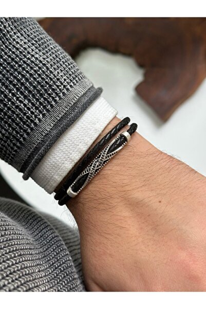 cheetah quality Zirkon Taş Işlemeli Hakiki Deri Erkek Bileklik