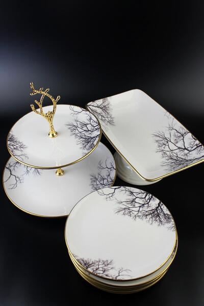 ALBETTO طقم كيك مكون من 8 قطع، طبق كوكيز بطبقات، طبق قائم