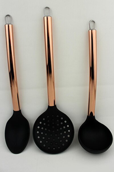 ALBETTO طقم تقديم سيليكون مكون من 3 قطع بمقبض من الفولاذ باللون الذهبي الوردي