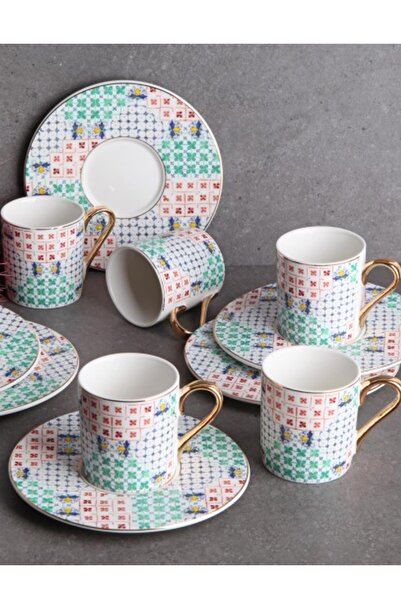 ALBETTO 6-Piece Luxury Porcelain Coffee Cup Set Gilded Multi Color 3179