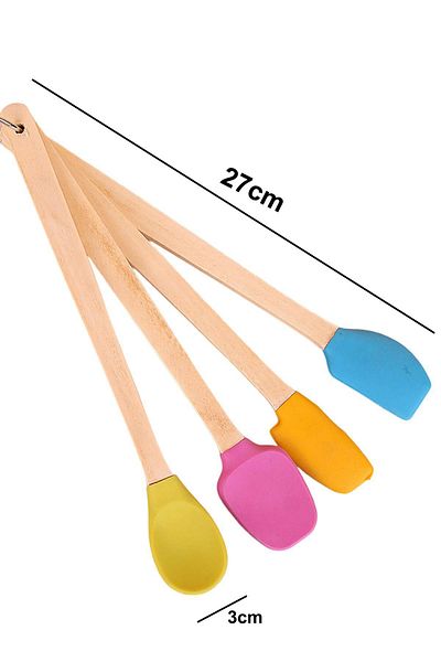 ALBETTO 4 Piece Spatula Set Silicone Wooden Handle