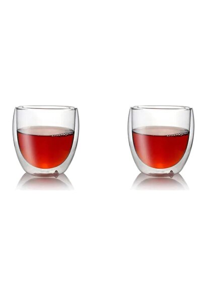 ALBETTO 2 Pieces Double Sided Mug Cup 250 ml Double Layer Glass Cup