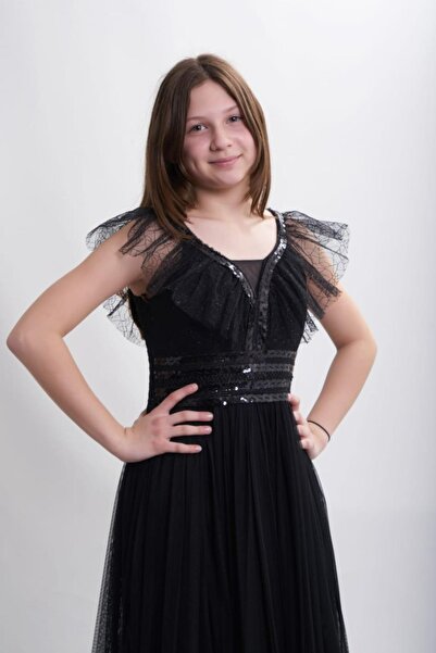 Kanilla Kız Çocuk Uzun Abiye Elbise 5320 Siyah