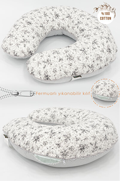mordesign Çift Taraflı Emzirme Yastığı /bebek Destek Minderi, Hamile Yastığı, Pamuk Kumaş, Çıtır Seri, Gri
