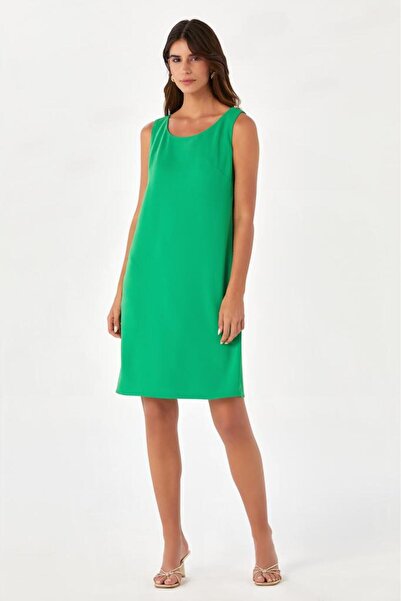 İKİLER Yaka Omuzu Fermuar Detaylı Elbise 024-4034