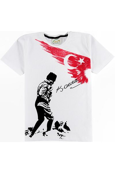 Dragora Tricou alb - Imprimat Steagul Kocatepe și Atatürk