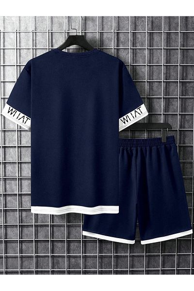 Black Sokak What Printed Shorts-T-Shirt Navy Blue Men's Set