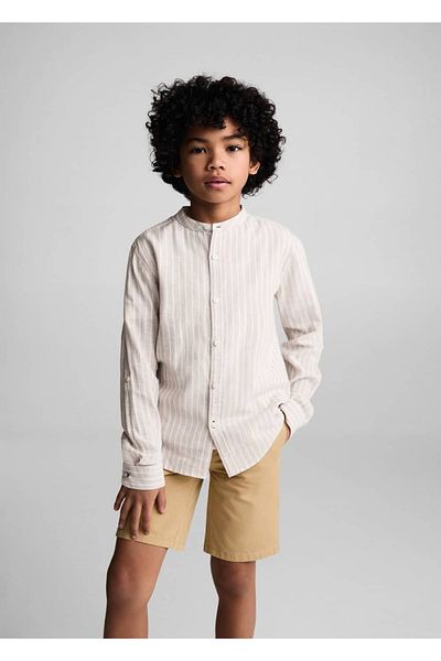 MANGO Kids Pruhovaná plátěná košile Priest Collar