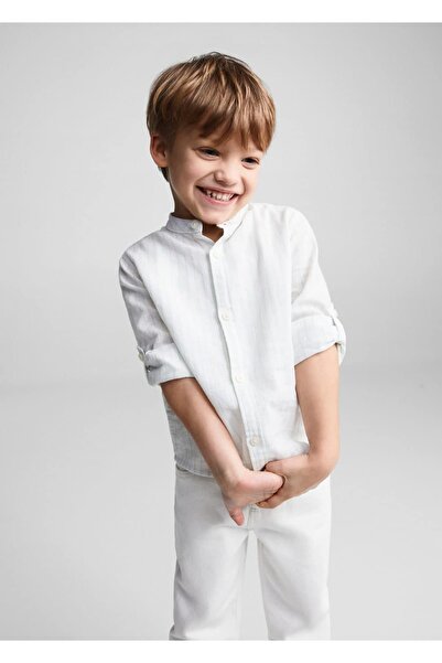 MANGO Baby Rahip yaka çizgili keten gömlek