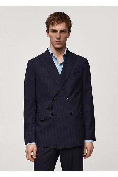 MANGO Man Zweireihige, schmal gestreifte Wollblazerjacke