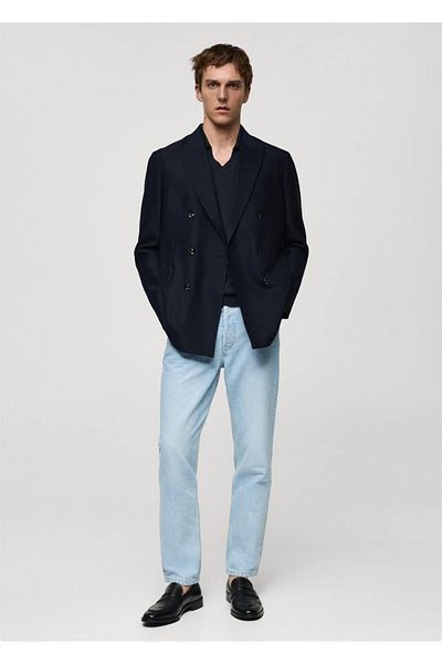MANGO Man Zweireihiger Blazer aus 100 % unbehandeltem Wolltwill
