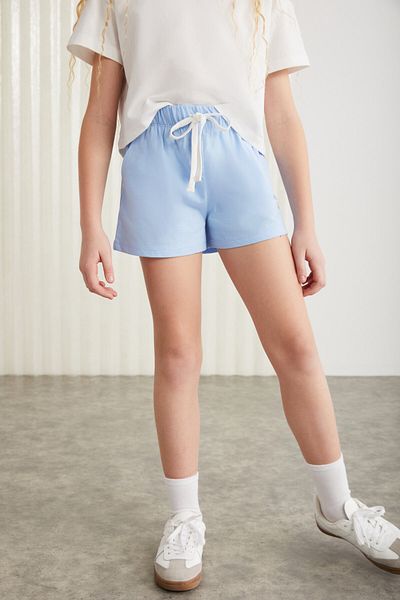 GRIMELANGE SUZANNE-GRM24048 100% cotton female child shorts tshirt set Blue Bottom-Upper Set