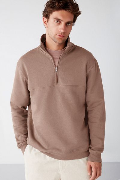 GRIMELANGE Ανδρικό φούτερ Fleece Soft Mink - Stand Collar, Half Zipper