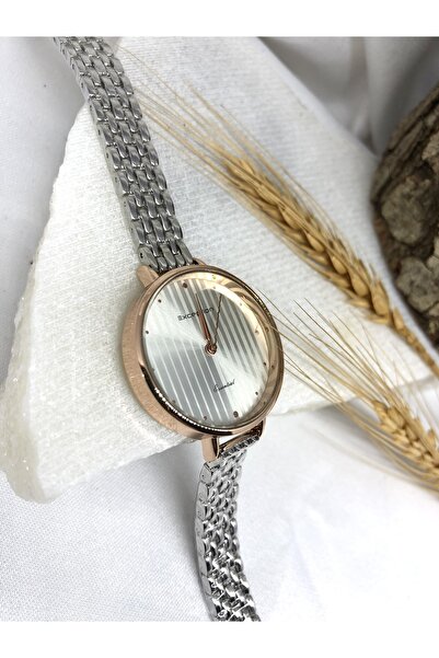 Exception Silver Rose Detailed Chain Women's Wristwatch