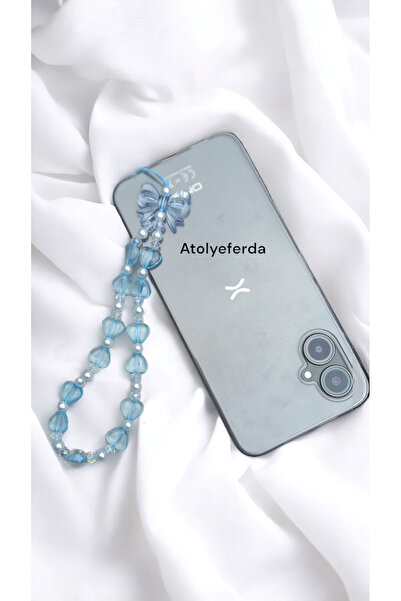 Atolye Ferda Mavi Kalp Ve Kurdele Figürlü Telefon Charmı Telefon Süsü