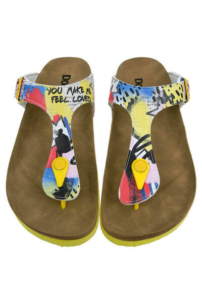 Dogo Γυναικείες Vegan Δερμάτινες Κίτρινες Παντόφλες - The Creation of the Collage Design