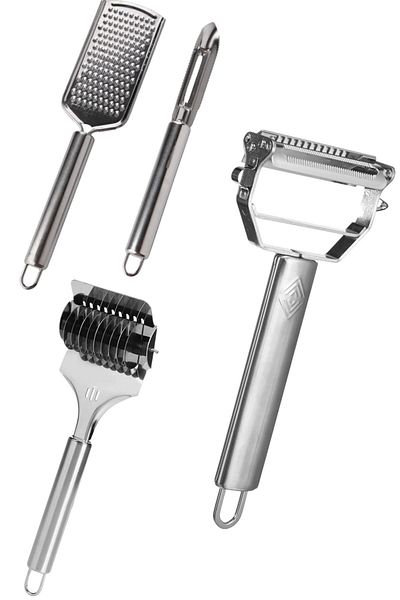 Gülçin Yalçın 4-Piece Kitchen Steel Set - Stainless, Peeler, Corer and Grater Noodle Cutting