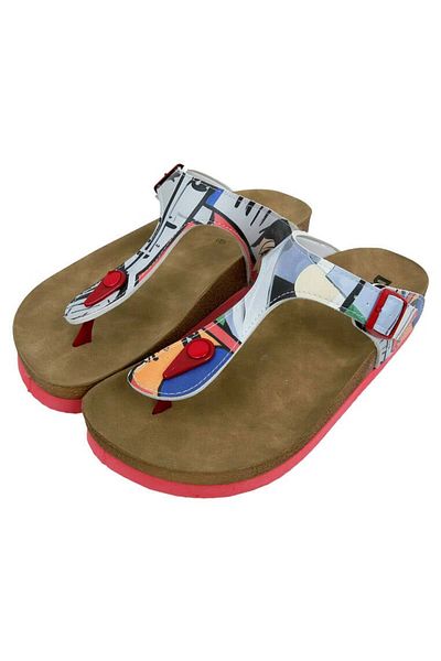 Dogo Women's Vegan Leather Multicolored Slippers - Cubic Faces Design