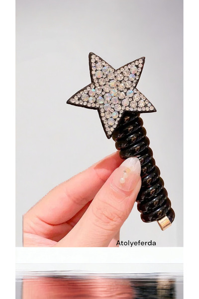 Atolye Ferda Star Model Black Twist Pasta Buckle - White Crystal Stone (1 Piece)
