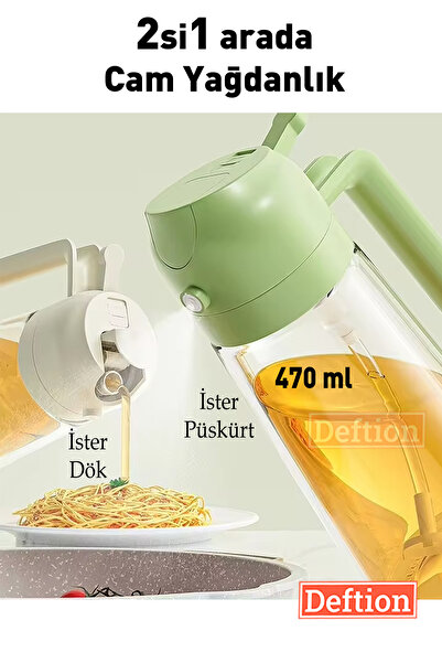 Deftion 470ml 2 Işlevli Yeşil Premium Sızdırmaz Yağdanlık Cam Sprey Kusursuz ...