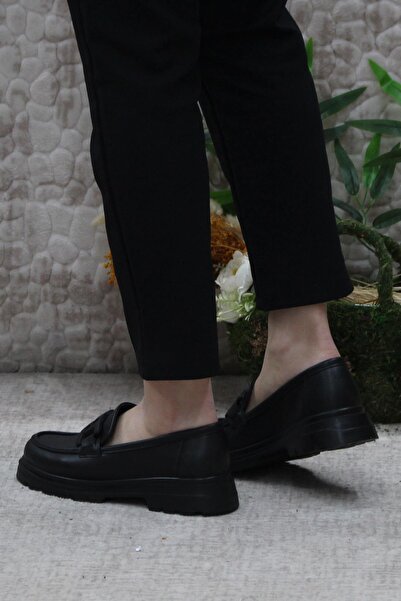 fort 71119 Черни кожени мокасини с детайлна катарама