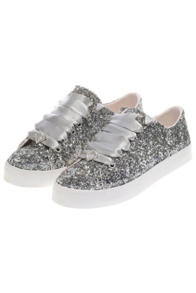 Ayakkabı Tutkusu Stilo ® Блискучі срібні весільні туфлі на плоскій підошві дл...