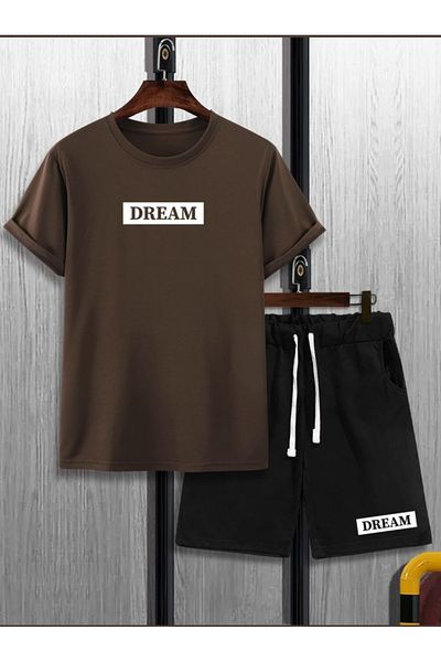 Sky Light Unisex Brown Printed T-Shirt - Black Shorts - Summer