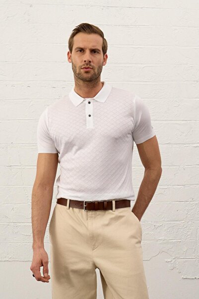 Danger Чоловічий м'який трикотажний футболка з полом, облягаючий крій, тонкий трикотаж, білий