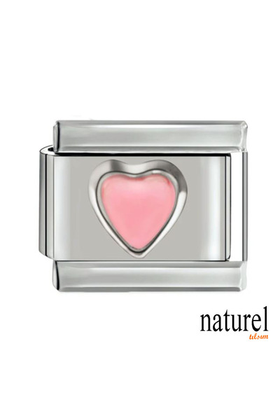 Naturel Tılsım 9mm Pink Heart Charm - Italian Stainless Steel