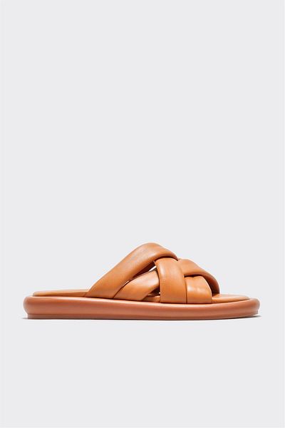 Elle Shoes Tan Leather Women's Slippers