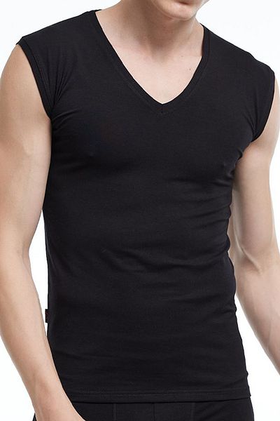 BSM Men's Modal Cotton Black Dip-col V-neck Soft Undershirt
