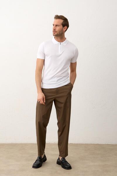 Danger Tricou tricot de vară pentru bărbați, de bază slim-fit, guler polo, alb