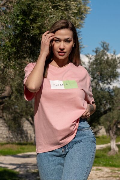 Maison La Femme Női Oversize Fit Crew nyakú nyomott rövid ujjú póló