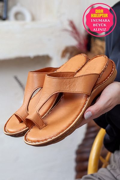 Adım Adım Women's Genuine Leather Flip Flops Orthopedic Slippers
