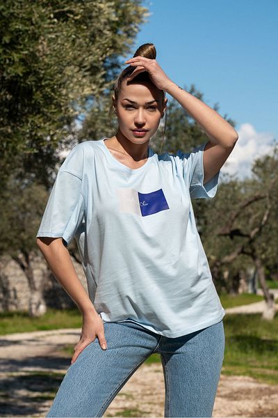 Maison La Femme Tricou cu mânecă scurtă cu imprimeu cu decolteu turnat oversize pentru damă