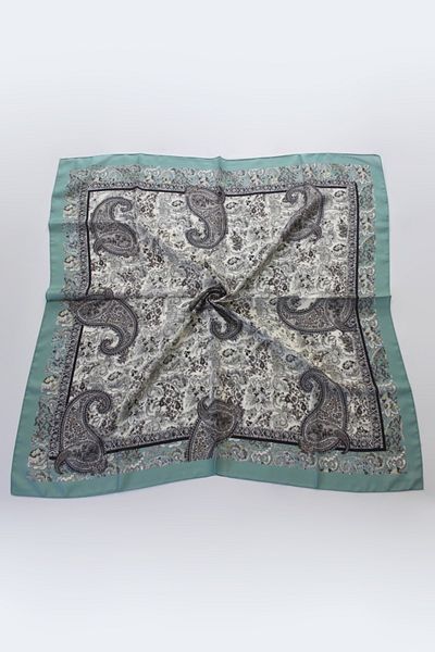 QUM İPEK Βαμβακερό κασκόλ με Vintage σχέδιο - Aqua Green
