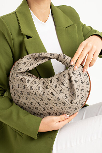 ESTUTE Kadin  Mini Baget Dügüm Detaylı Fermuarlı El Çanta Desenli