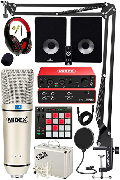 Midex Referans Paket-5 Maxword Monitör Ses Kartı CX1 Mikrofon Pad Controller