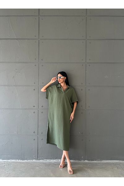 Friday Mood Women's Slit Detailed Polo Collar Dress
