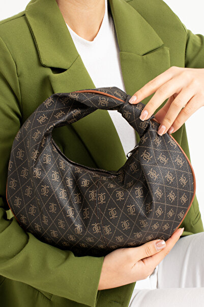 ESTUTE Kadin  Mini Baget Dügüm Detaylı Fermuarlı El Çanta Desenli