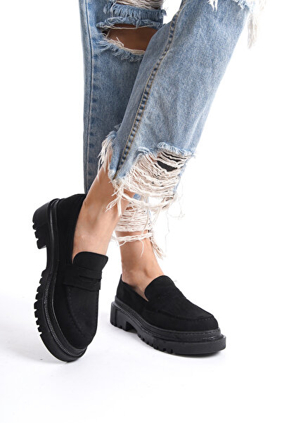 Shu Mhu Жіночі туфлі на товстій підошві, чорні мокасини (KOLEJ) Повсякденне та класичне взуття для роботи