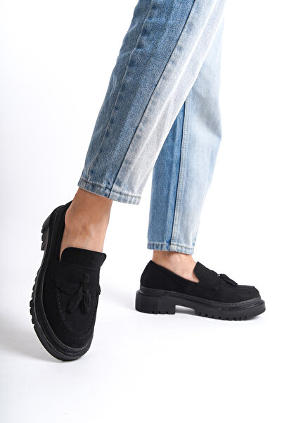 Shu Mhu Жіночі туфлі на товстій підошві з чорного замшу (KOLEJ) Повсякденне та класичне взуття для роботи