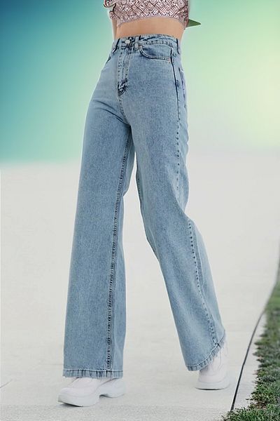 İncim Women's Light Blue Snow Washing High Waist Denim Jean Women's Loose Leg Jeans Pants