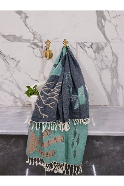 Minel Mavi مجسم ملون من قطن الموسلين مقاس 85 × 190 سم